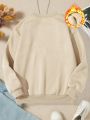 1pc Fashionable Casual Round Neck Fleece Sweatshirt With Letter Print For Tween Girls