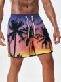 Men's Palm Tree Printed Beach Shorts