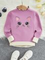 SHEIN Tween Girl Cartoon Embroidery Mock Neck Thermal Lined Tee