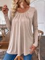 SHEIN LUNE Ladies' Round Neck Long Sleeve T-Shirt