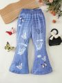 Toddler Girls' Butterfly Print Denim Flare Pants