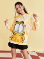 GARFIELD X SHEIN Cartoon Pattern Drawstring Hoodie