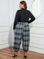 Plus Size Plaid Patchwork Long Sleeve Jumpsuit