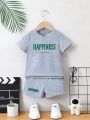 2pcs/Set Toddler Boys' Letter Print Short Sleeve T-Shirt And Shorts, Comfortable And Cute For Summer