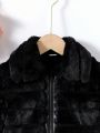 SHEIN Kids FANZEY Young Girl 1pc Flannelette Zip Up Fuzzy Jacket