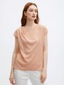 SHEIN BIZwear Ladies' Solid Color Batwing Sleeve Shirt With Pleats