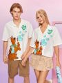 SCOOBY-DOO X SHEIN Men's Oversized Shirt With Cartoon Dog Pattern And Heart-Shaped Detail