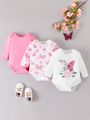 SHEIN 3pcs/set Baby Girls Butterfly & Letter Print Rompers