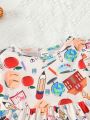 Baby Girl'S Fun And Cute Cartoon All-Over Print Dress