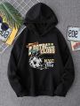 Tween Boy's Hooded Casual Sweatshirt With Printed Text And Football Design