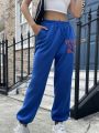 Women's Blue Printed Elastic Cuff Loose Sweatpants