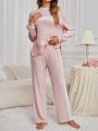 Women'S Color Block Ribbed Knit Home Clothing Set