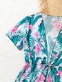 Teen Girls' Tropical Print One-Piece Swimsuit Set