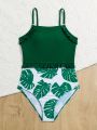 Tween Girls' Random Tropical Printed Ruffle Trim Monokini