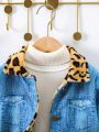 Young Girl 1pc Leopard Borg Collar Flap Detail Coat