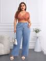 SHEIN Privé Women's Plus Size Floral Embroidered Wide Leg Jeans