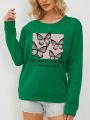 Butterfly & Slogan Printed Round Neck Sweatshirt