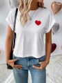 SHEIN LUNE Valentine'S Day Women'S Heart Printed T-Shirt