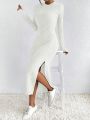 SHEIN Frenchy Women's High Slit Knitted Ribbed Bodycon Dress