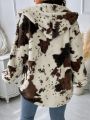 Plus Size Women'S Hooded Plush Jacket With Pattern Design