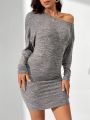 SHEIN Tall Women'S Asymmetric Collar Long Sleeves Dress