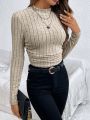 SHEIN Frenchy Mock Neck Ruched Side Ribbed Knit Tee