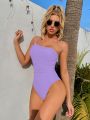 SHEIN Swim Vcay Ruched One Shoulder One Piece Swimsuit