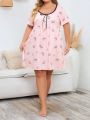 Plus Size Women's Butterfly Print Lace Splicing Nightgown