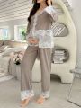 Maternity Lace Splicing Long Sleeve Pajama Set