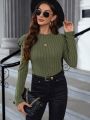 EMERY ROSE Solid Color Ruffle Hem Long Sleeve T-Shirt