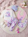 SHEIN Cute Unicorn, Butterfly & Floral Printed Casual Gift Set For Baby Girls