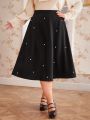 SHEIN DECDS Plus Size Pearl Bead Studded Flared Skirt