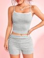 SHEIN Qutie Lace Trim Crop Cami Top And Shorts Two Piece Set