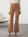 SHEIN BIZwear Women'S Solid Color Flared Pants With Slanted Pockets