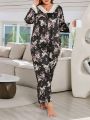 Women's Plus Size Floral Print & Lace Trimmed Pajama Set