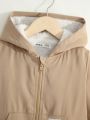 SHEIN Kids EVRYDAY Young Boy Patched Detail Thermal Lined Hooded Jacket