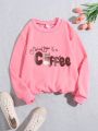 Tween Girls' Printed Round Neck Sweatshirt With Slogan