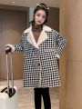 Tween Girl Houndstooth Print Teddy Lined Coat