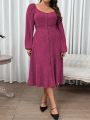 SHEIN Frenchy Plus Size Lantern Sleeve Ribbed Knit Bodycon Dress