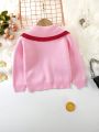 Young Girl Strawberry Pattern Statement Collar Cardigan