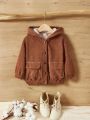 SHEIN Kids Cooltwn Young Girl Dual Pocket Teddy Lined Hooded Jacket