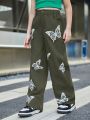 SHEIN Kids Y2Kool Tween Girl Butterfly Print Wide Leg Pants