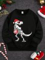 Tween Boy Dinosaur Skeleton Print Thermal Lined Sweatshirt for Christmas