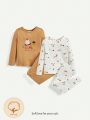 Cozy Cub Baby Girl Snug Fit Cherry Letter Print Round Neck Long Sleeve Pullover And Long Pants Pajama Set, 4pcs