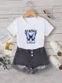 Toddler Girls' Casual Letter Butterfly Pattern Printed Short Sleeve T-shirt For Summer