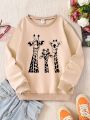 Girls' Long Sleeve Pullover Sweatshirt With Giraffe Printed, Spring/fall