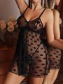 Classic Sexy Ladies' Sexy Lingerie Set - Heart-shaped Mesh Spaghetti Strap Babydoll Dress With T-back