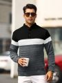 Men'S Color Block Polo Collar Sweater