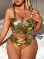 SHEIN Swim Basics Plus Size Metallic Style Swimsuit Set