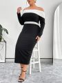 SHEIN Privé Plus Size Colorblock Off Shoulder Dress